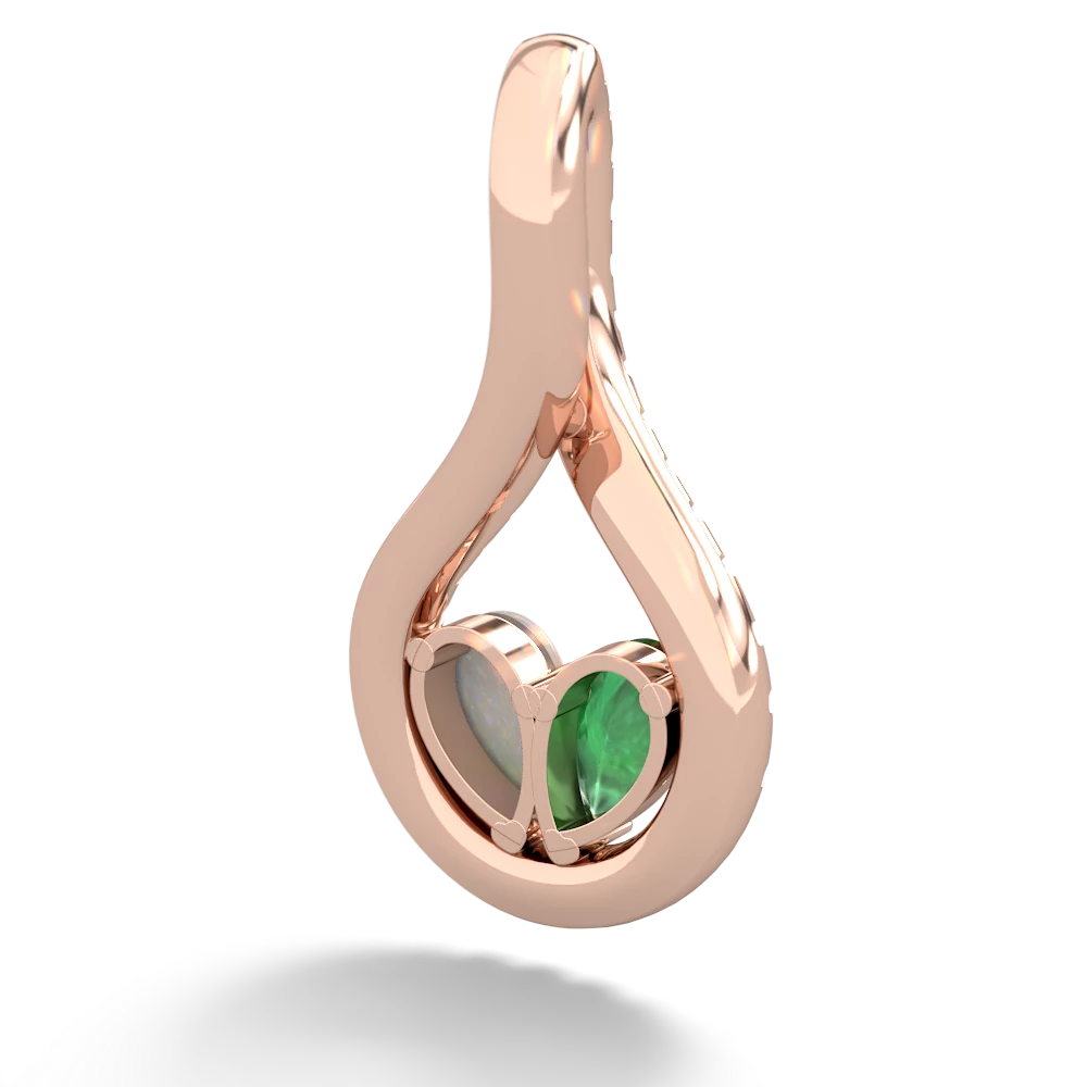 Emerald Pave Twist 'One Heart' 14K Rose Gold pendant P5360