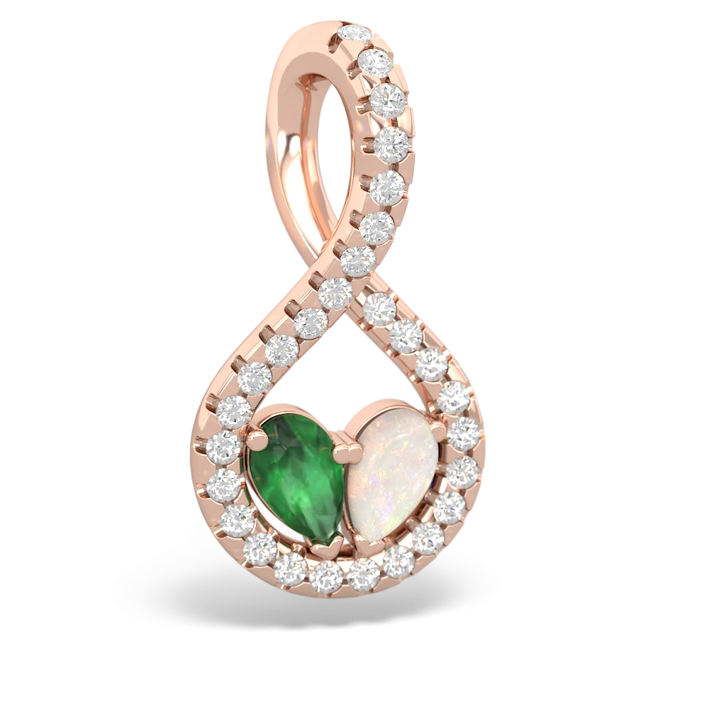 Emerald Pave Twist 'One Heart' 14K Rose Gold pendant P5360