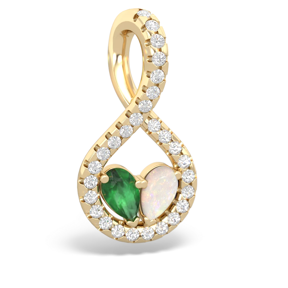 Emerald Pave Twist 'One Heart' 14K Yellow Gold pendant P5360