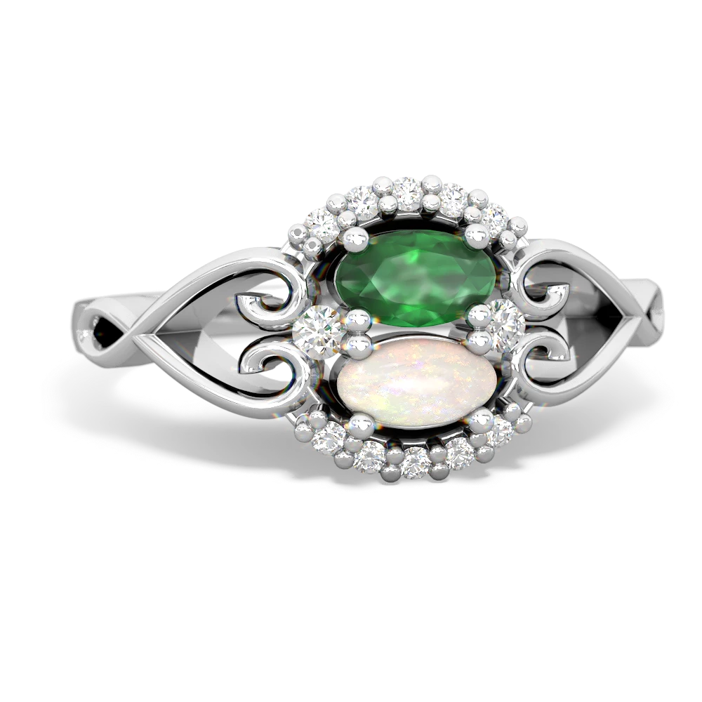 Emerald Love Nest 14K White Gold ring R5860