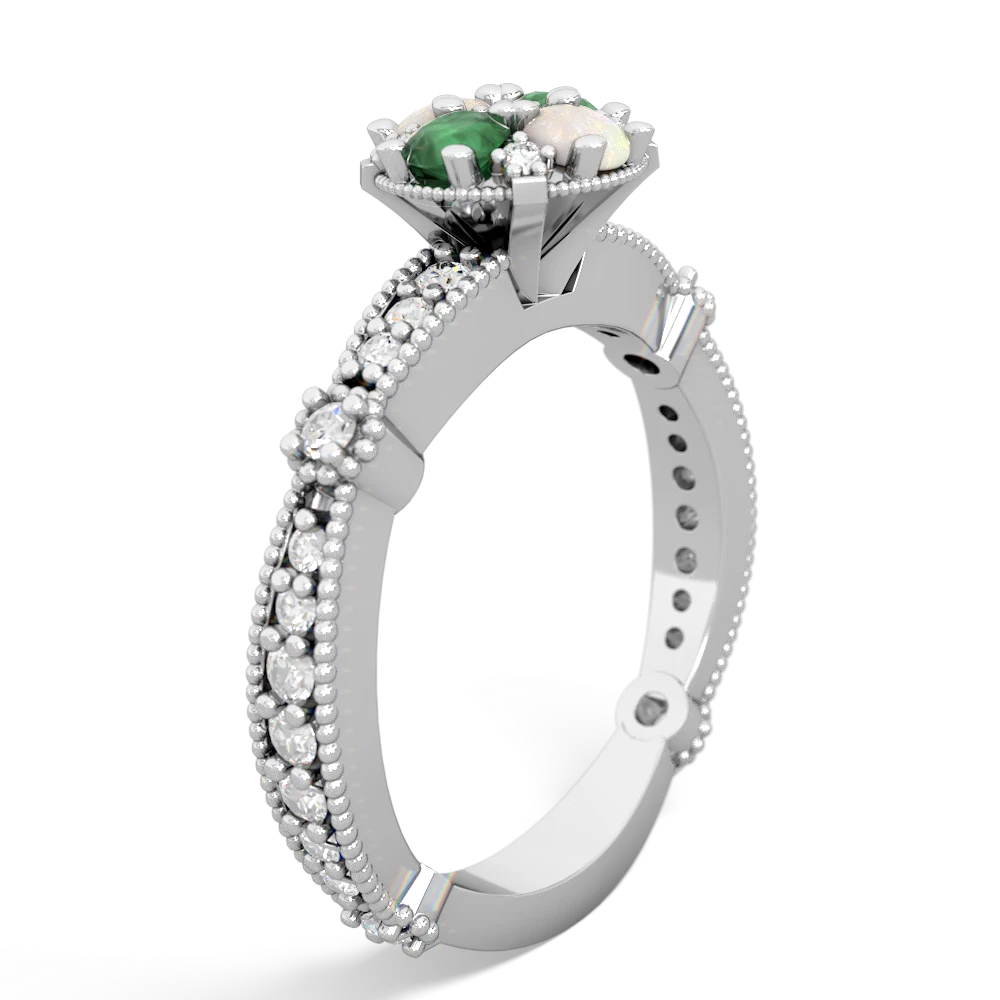 Emerald Sparkling Tiara Cluster 14K White Gold ring R26293RD