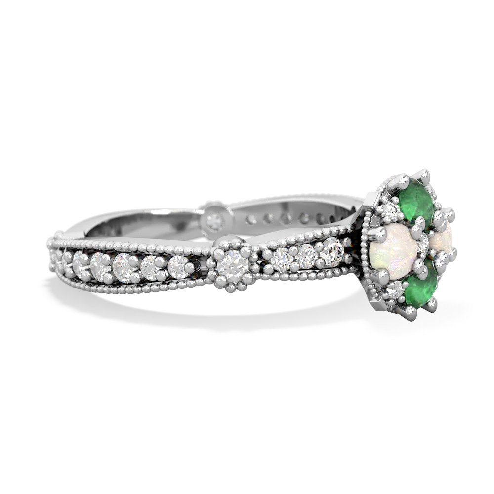 Emerald Sparkling Tiara Cluster 14K White Gold ring R26293RD