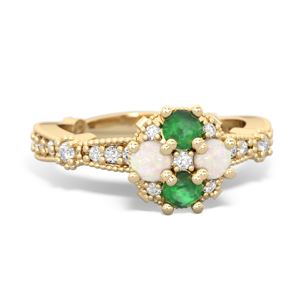 Emerald Sparkling Tiara Cluster 14K Yellow Gold ring R26293RD