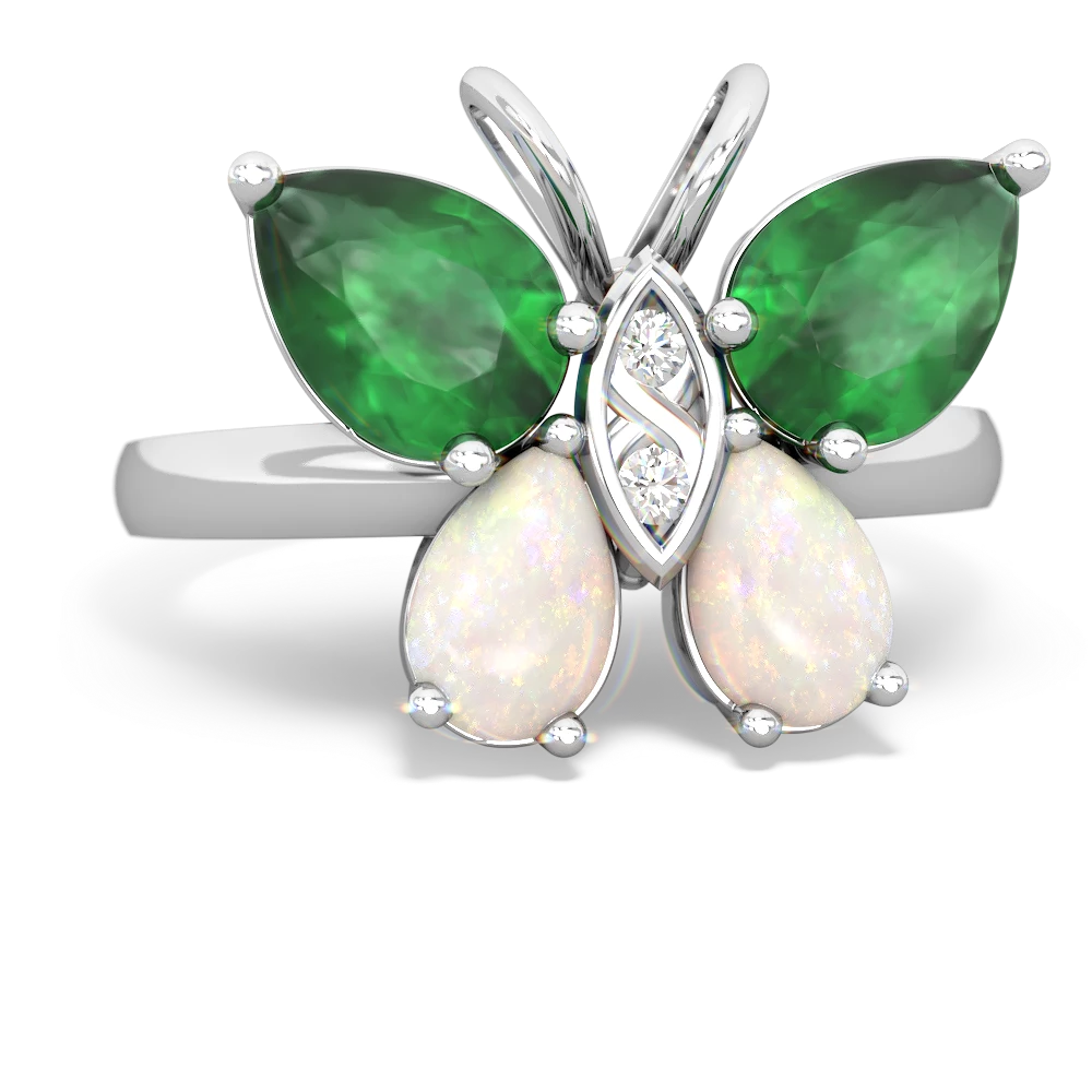 Emerald Butterfly 14K White Gold ring R2215