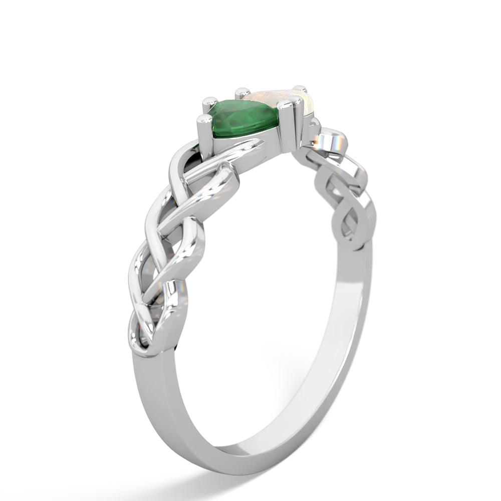 Emerald Heart To Heart Braid 14K White Gold ring R5870
