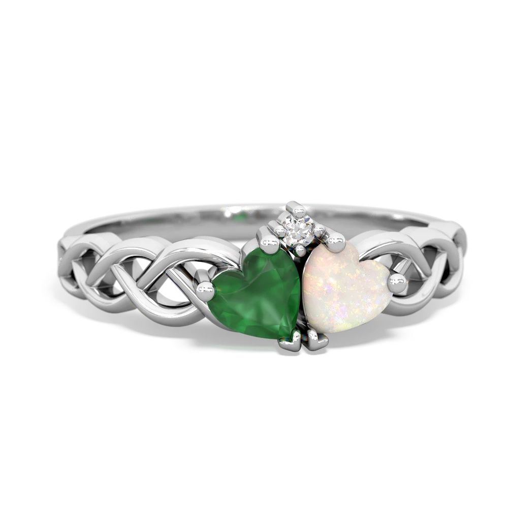 Emerald Heart To Heart Braid 14K White Gold ring R5870