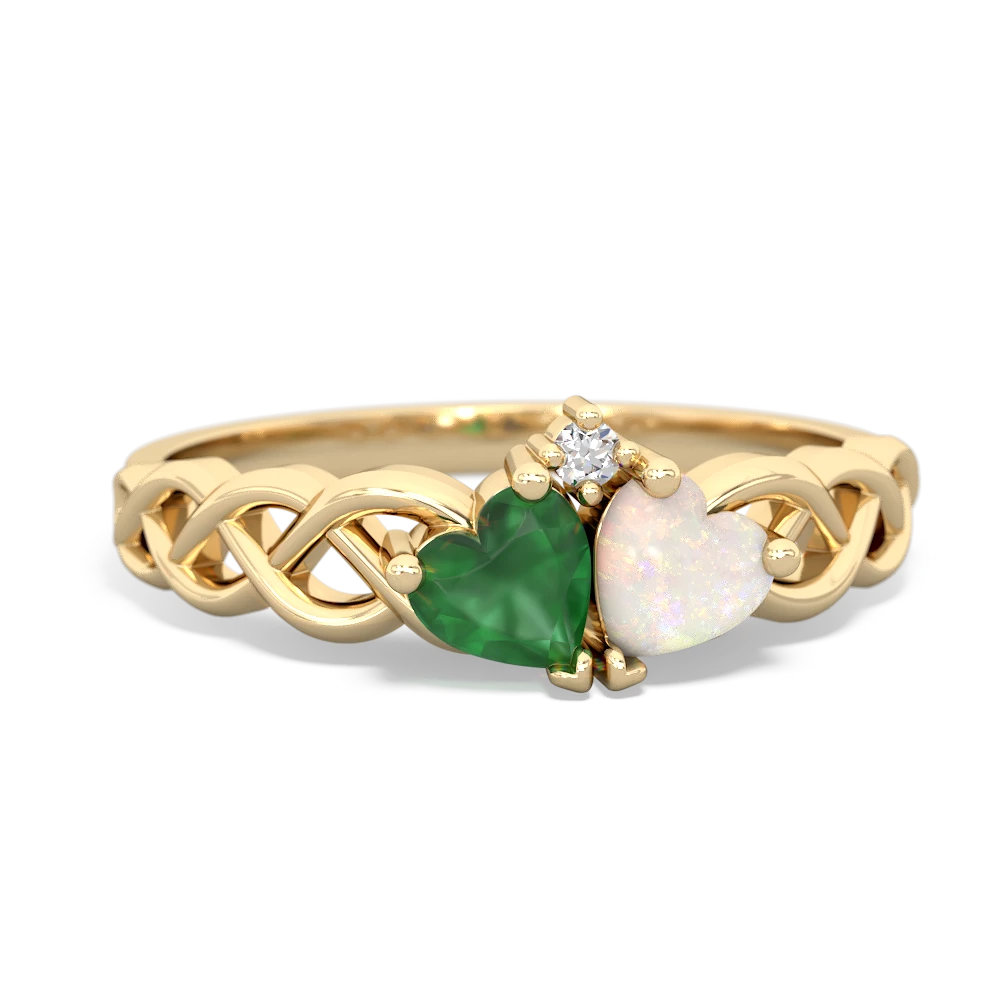 Emerald Heart To Heart Braid 14K Yellow Gold ring R5870