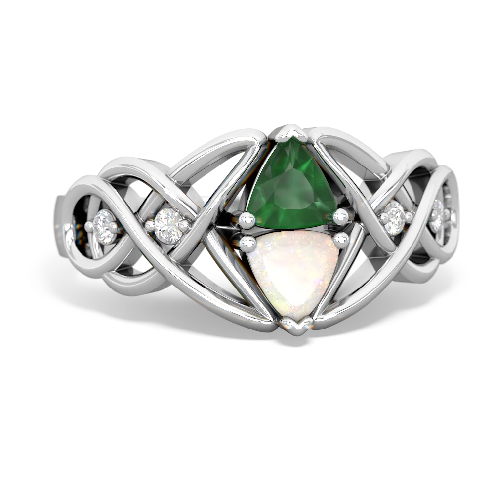 Emerald Keepsake Celtic Knot 14K White Gold ring R5300