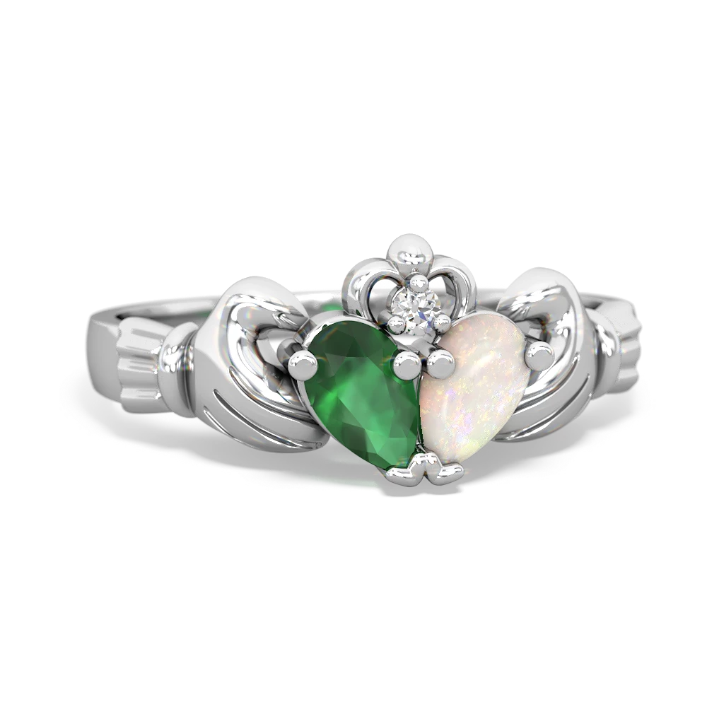 Emerald 'Our Heart' Claddagh 14K White Gold ring R2388