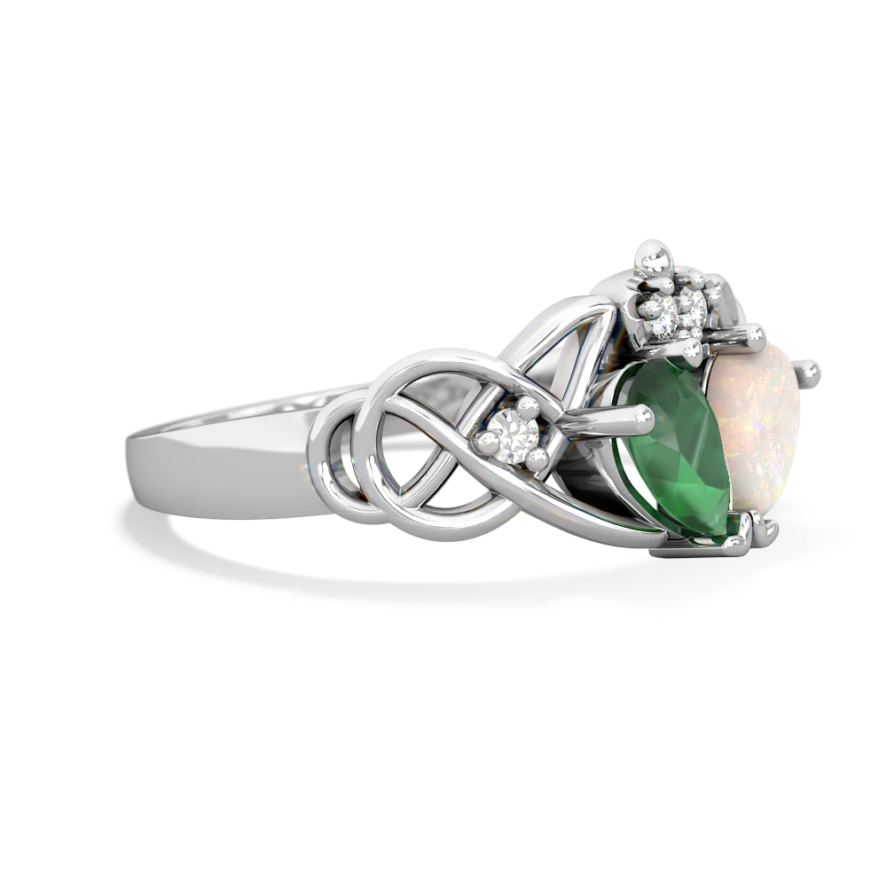 Emerald 'One Heart' Celtic Knot Claddagh 14K White Gold ring R5322