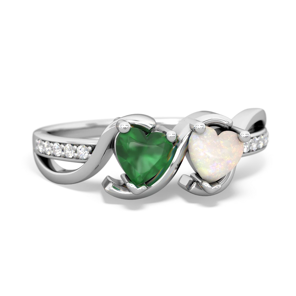 Emerald Side By Side 14K White Gold ring R3090