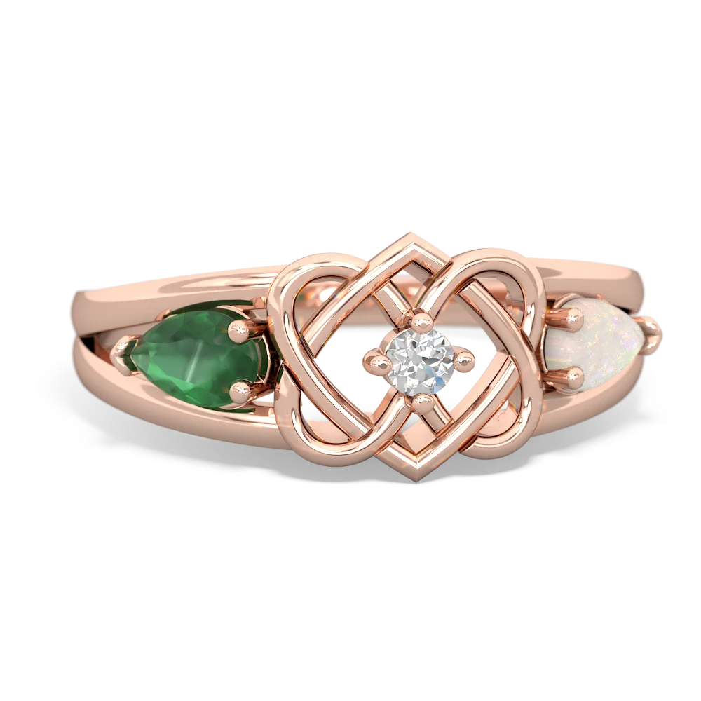 Emerald Hearts Intertwined 14K Rose Gold ring R5880