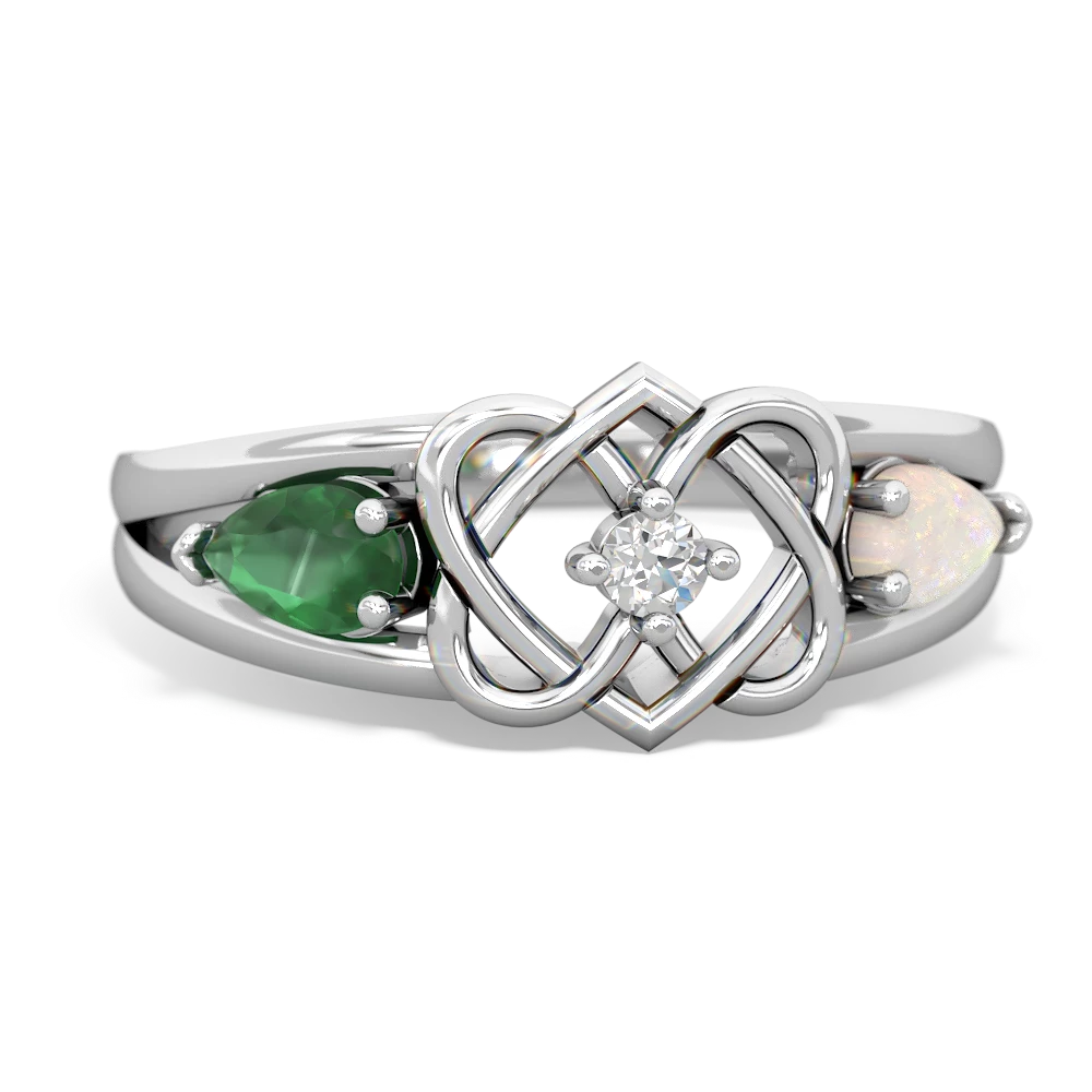 Emerald Hearts Intertwined 14K White Gold ring R5880