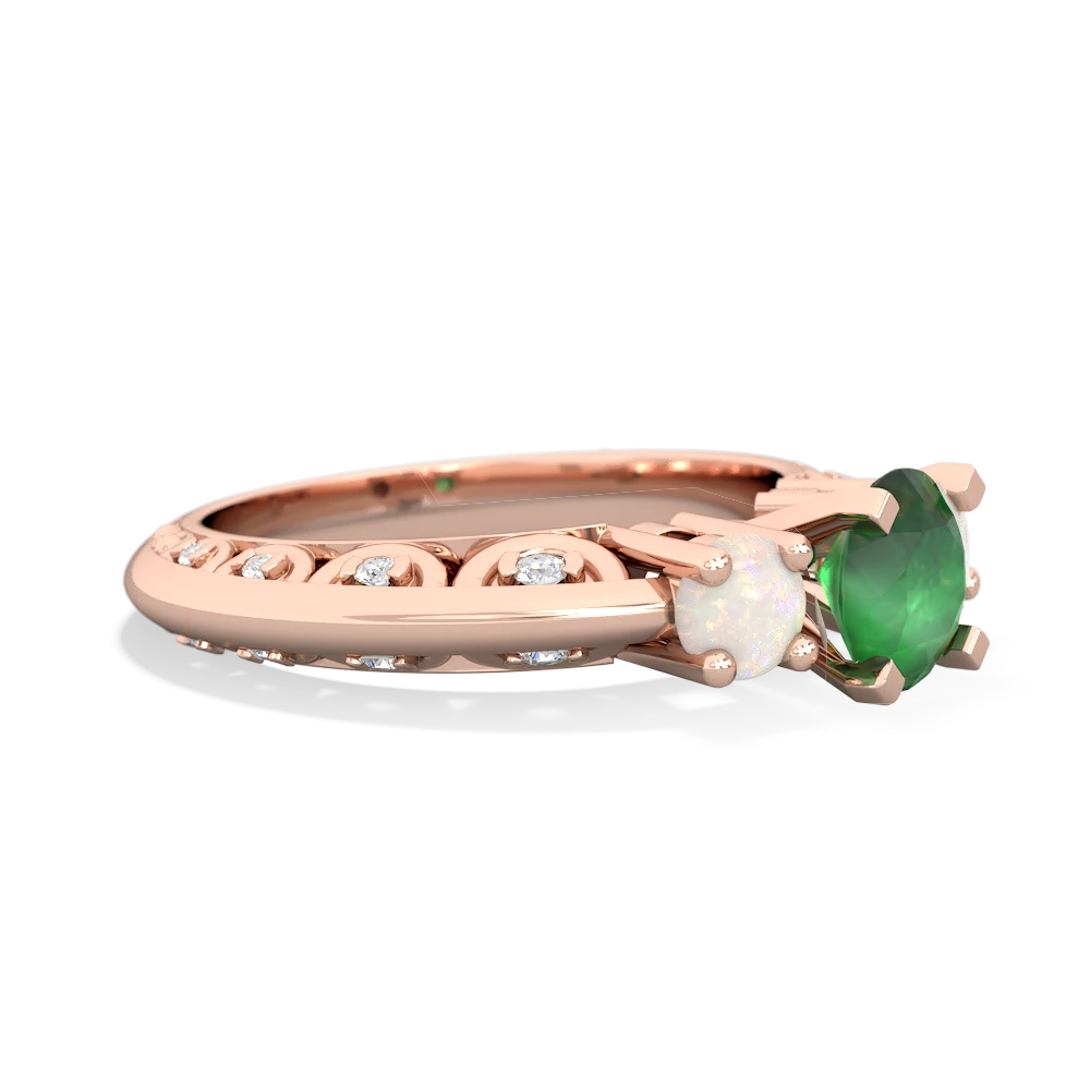 Emerald Art Deco Eternal Embrace Engagement 14K Rose Gold ring C2003