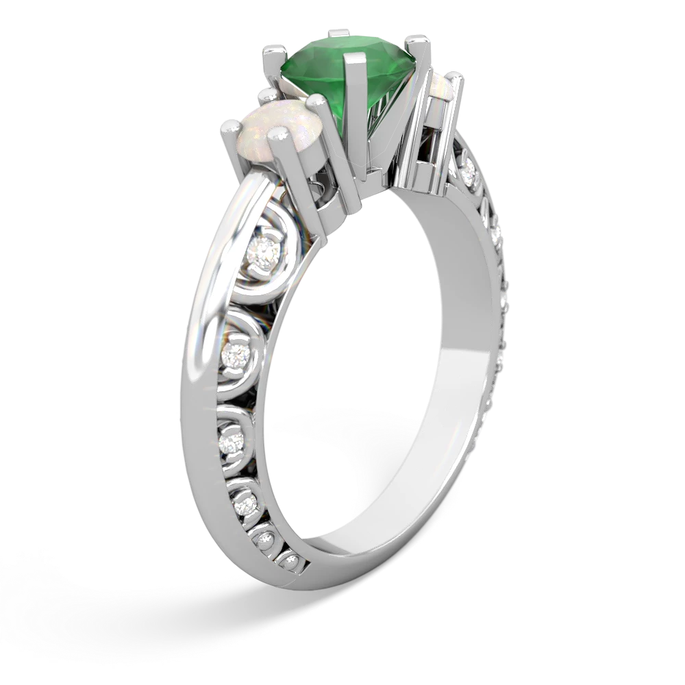 Emerald Art Deco Eternal Embrace Engagement 14K White Gold ring C2003