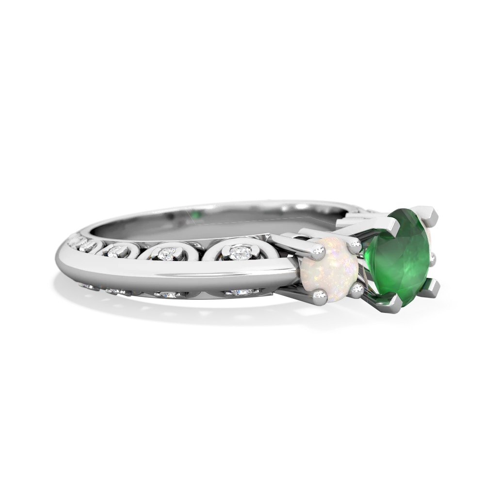 Emerald Art Deco Eternal Embrace Engagement 14K White Gold ring C2003