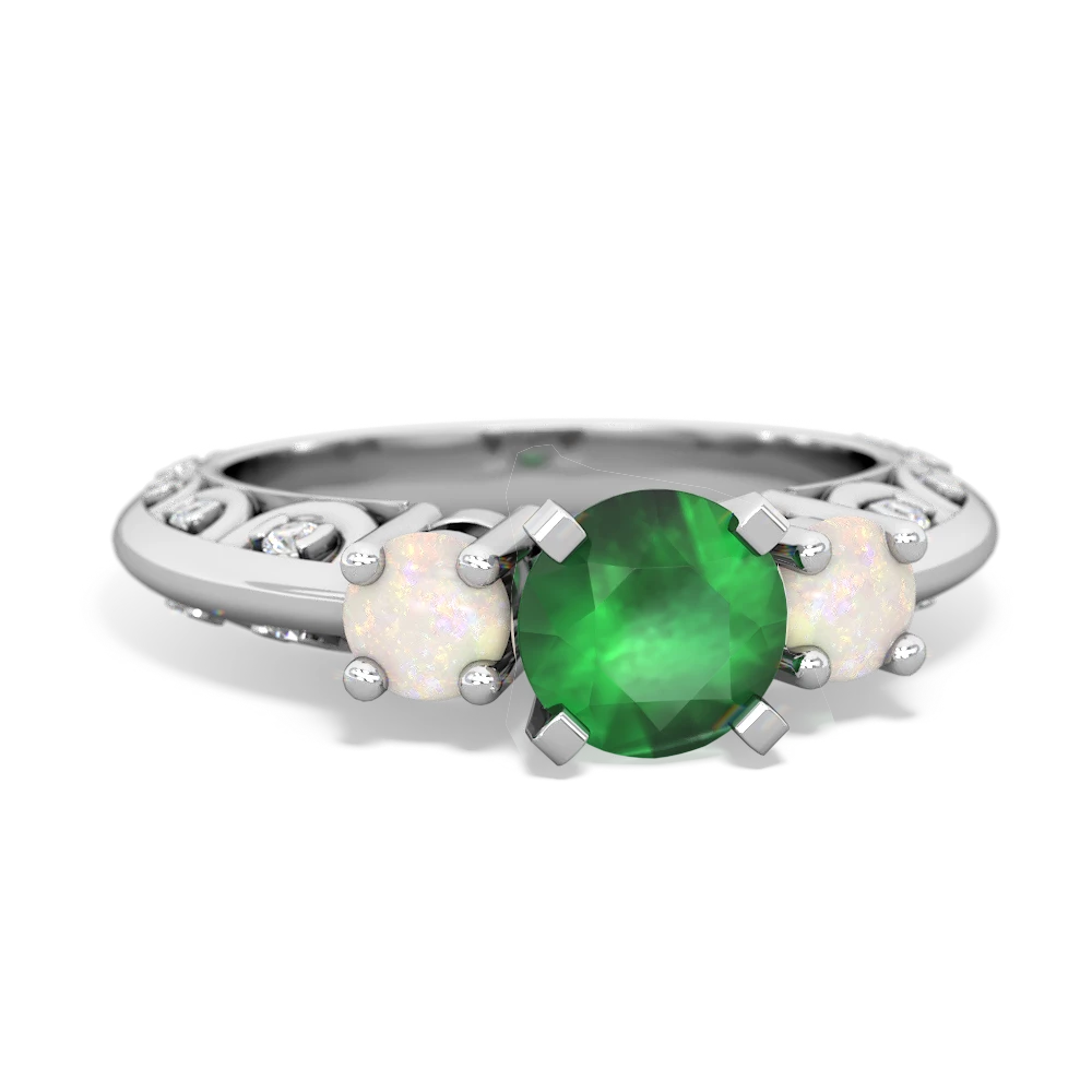 Emerald Art Deco Eternal Embrace Engagement 14K White Gold ring C2003