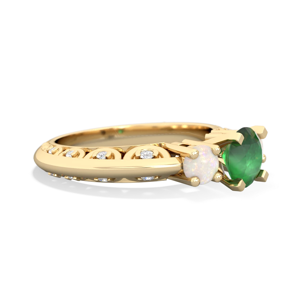 Emerald Art Deco Eternal Embrace Engagement 14K Yellow Gold ring C2003