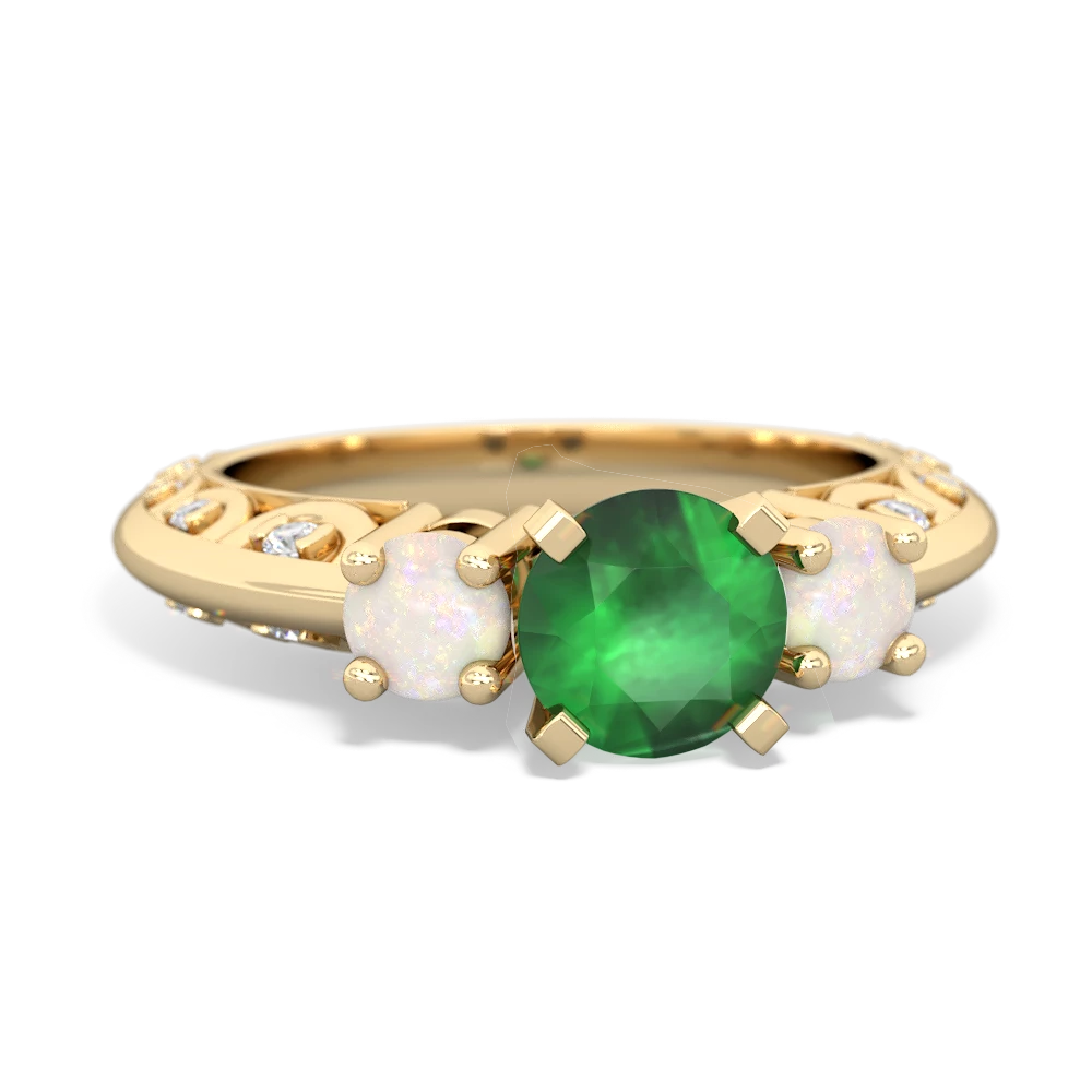 Emerald Art Deco Eternal Embrace Engagement 14K Yellow Gold ring C2003