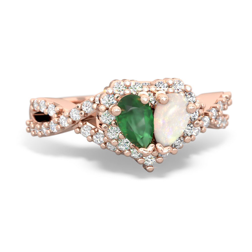 Emerald Diamond Twist 'One Heart' 14K Rose Gold ring R2640HRT