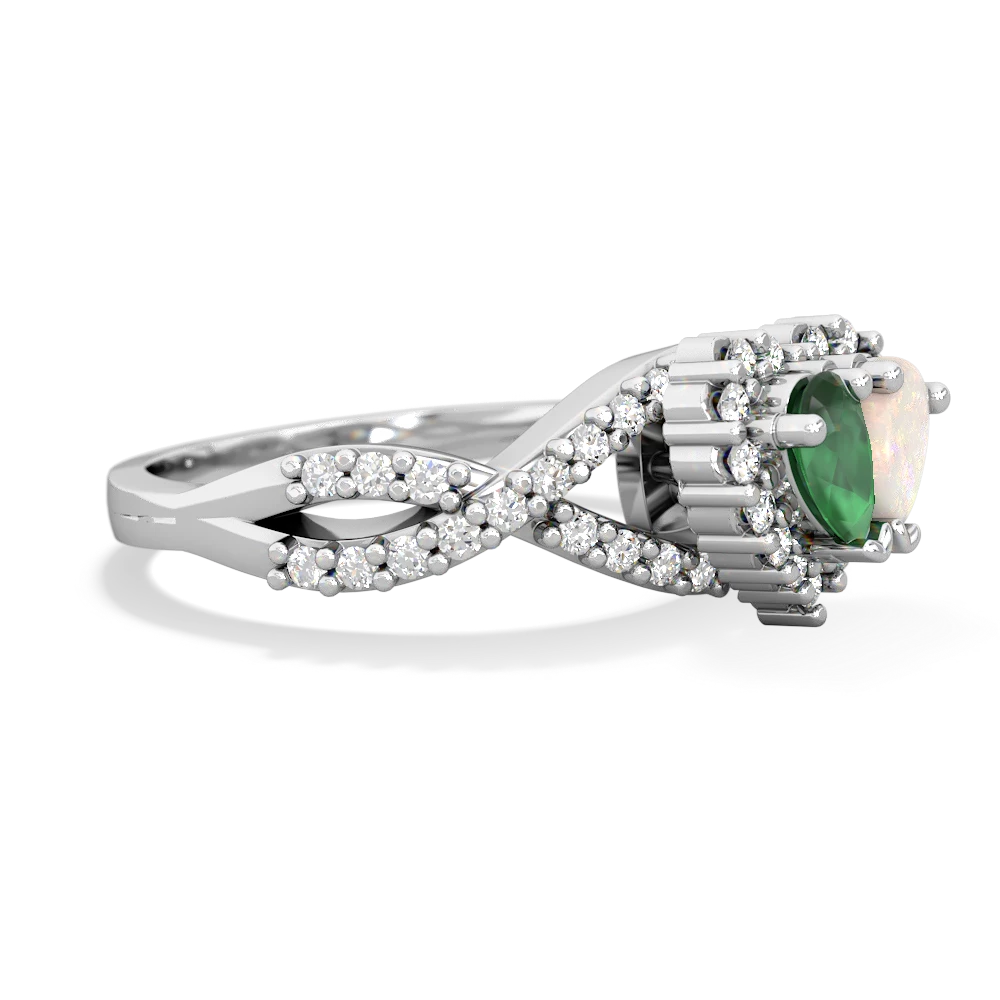 Emerald Diamond Twist 'One Heart' 14K White Gold ring R2640HRT