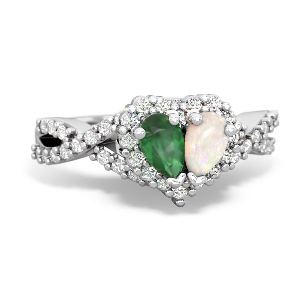 Emerald Diamond Twist 'One Heart' 14K White Gold ring R2640HRT