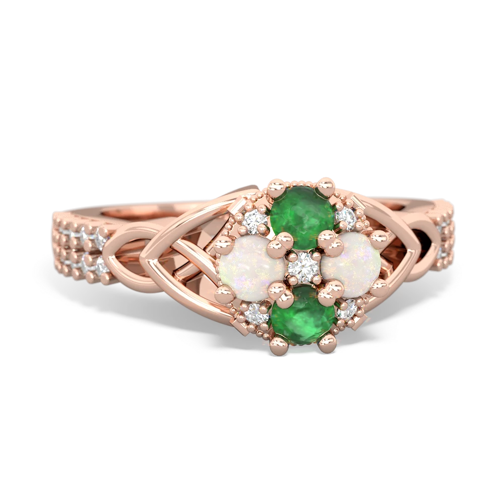 Emerald Celtic Knot Cluster Engagement 14K Rose Gold ring R26443RD