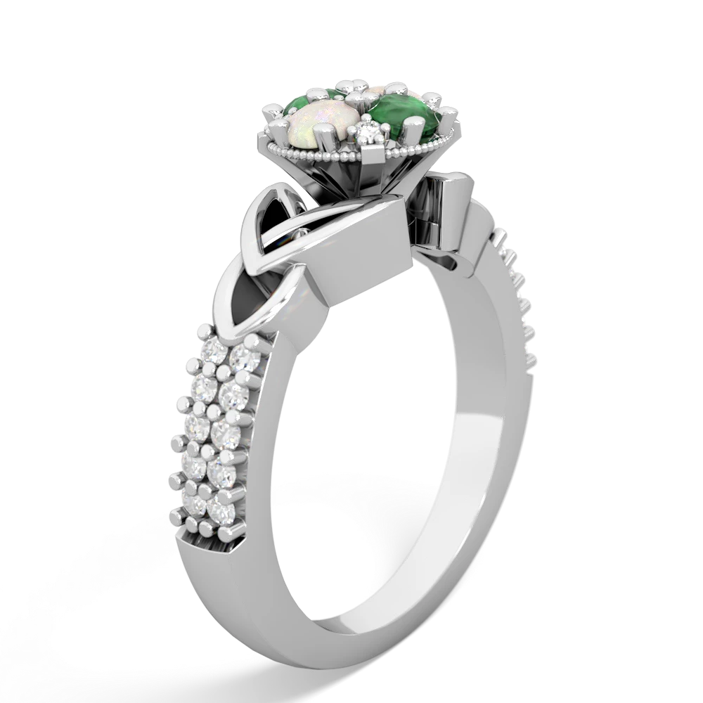 Emerald Celtic Knot Cluster Engagement 14K White Gold ring R26443RD