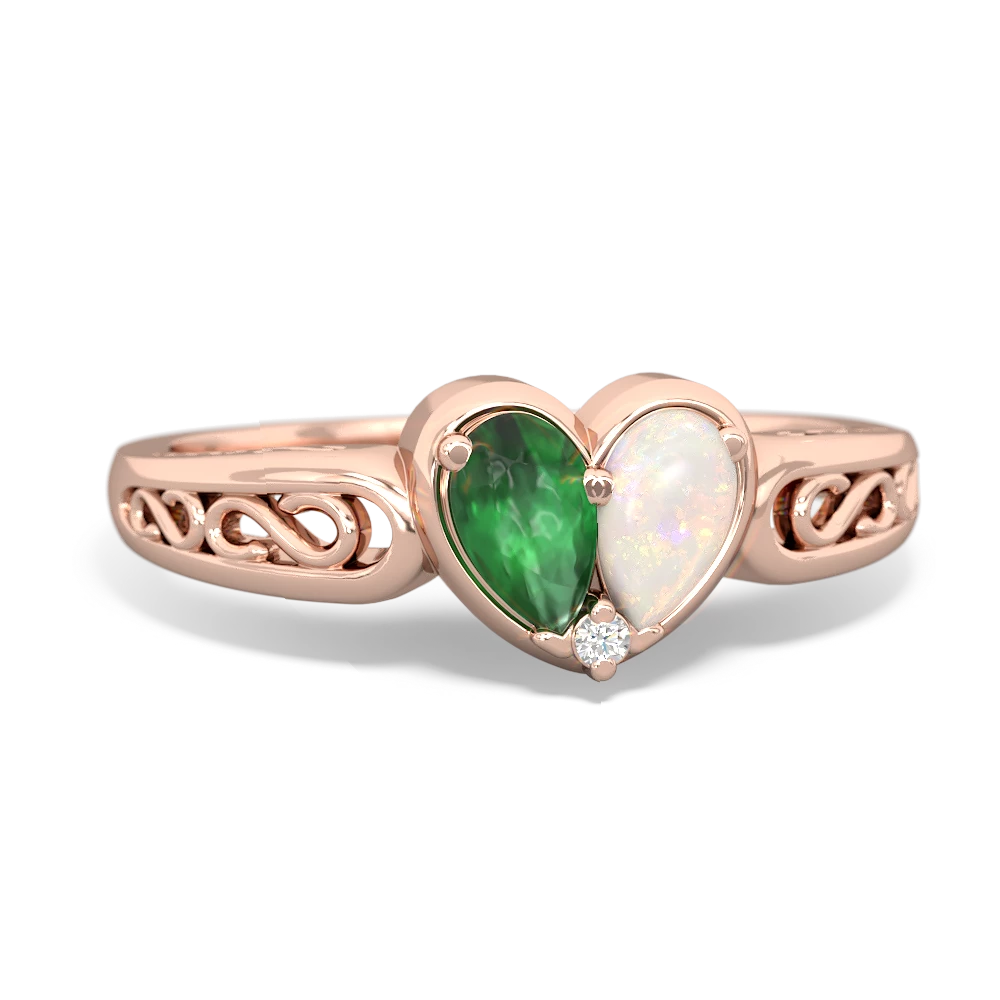 Emerald Filligree 'One Heart' 14K Rose Gold ring R5070