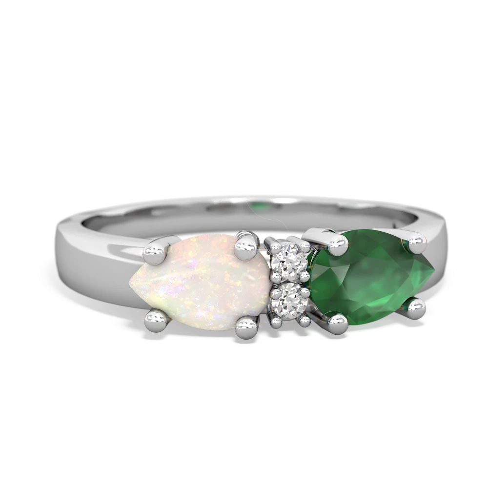 Emerald Pear Bowtie 14K White Gold ring R0865