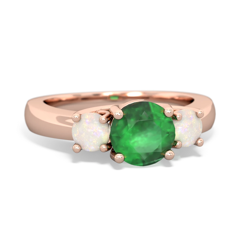 Emerald Three Stone Round Trellis 14K Rose Gold ring R4018