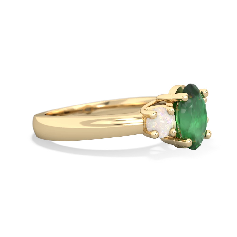 Emerald Three Stone Oval Trellis 14K Yellow Gold ring R4024