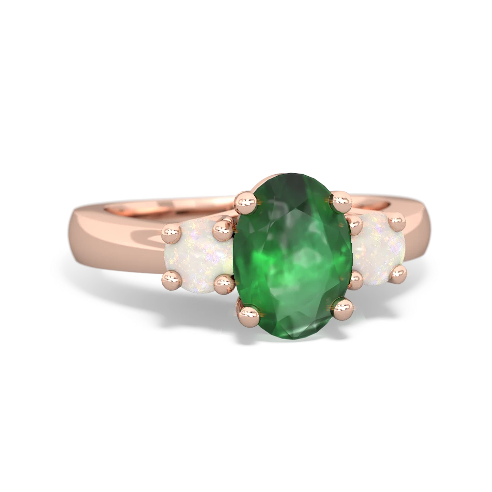 Emerald Three Stone Oval Trellis 14K Rose Gold ring R4024