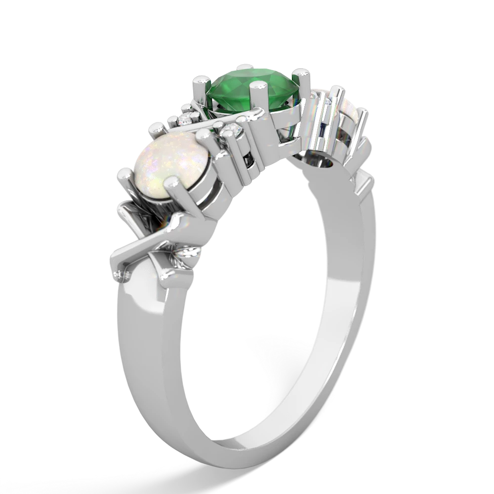 Emerald Hugs And Kisses 14K White Gold ring R5016