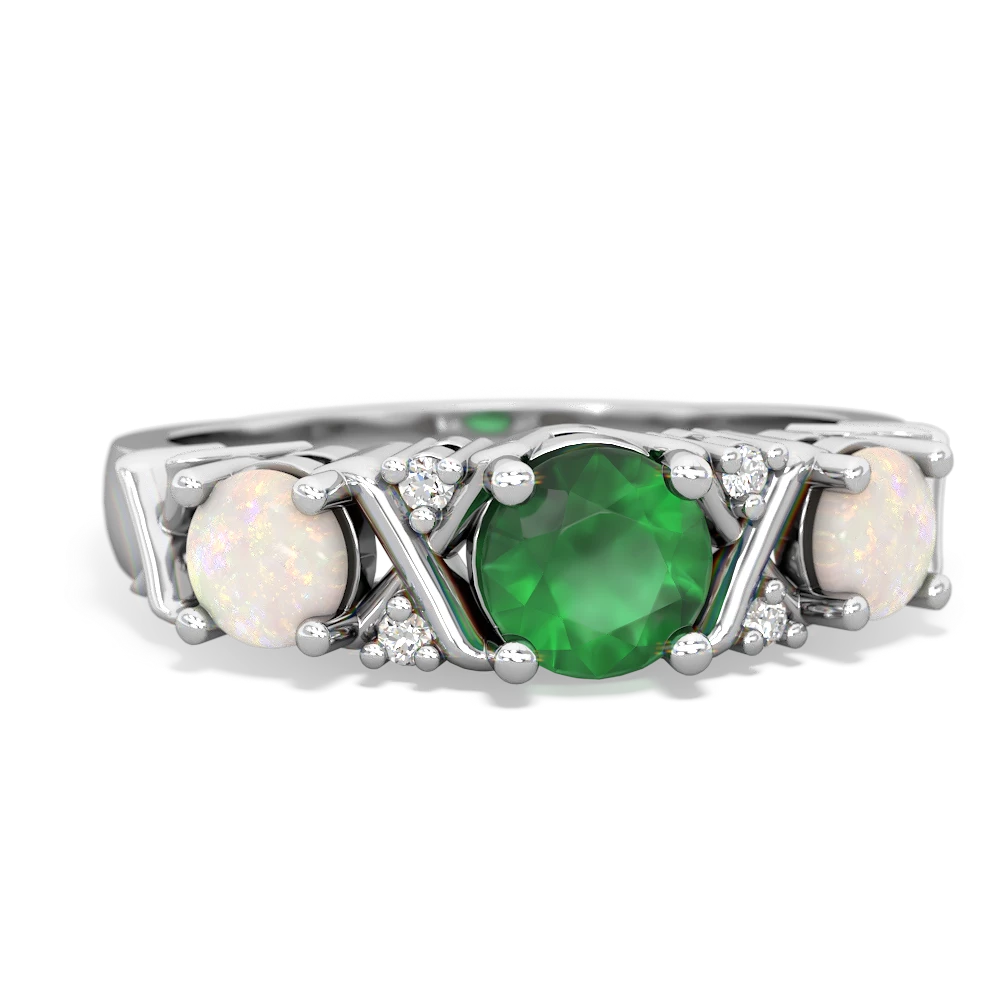 Emerald Hugs And Kisses 14K White Gold ring R5016