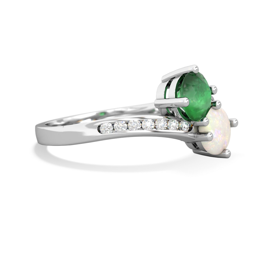 Emerald Channel Set Two Stone 14K White Gold ring R5303