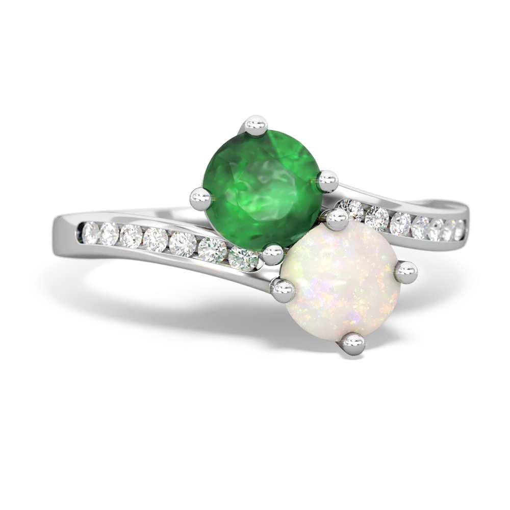 Emerald Channel Set Two Stone 14K White Gold ring R5303