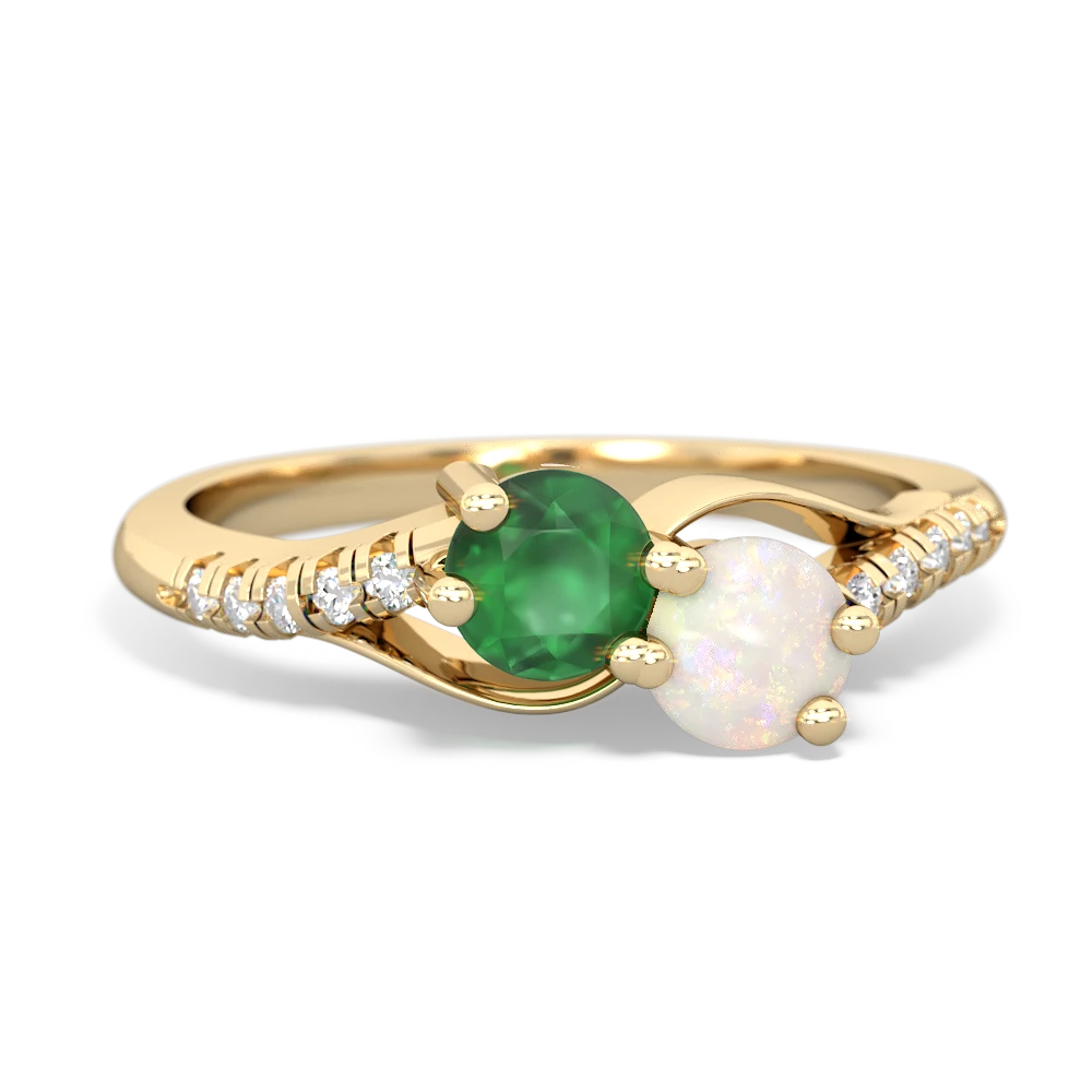 Emerald Infinity Pave Two Stone 14K Yellow Gold ring R5285