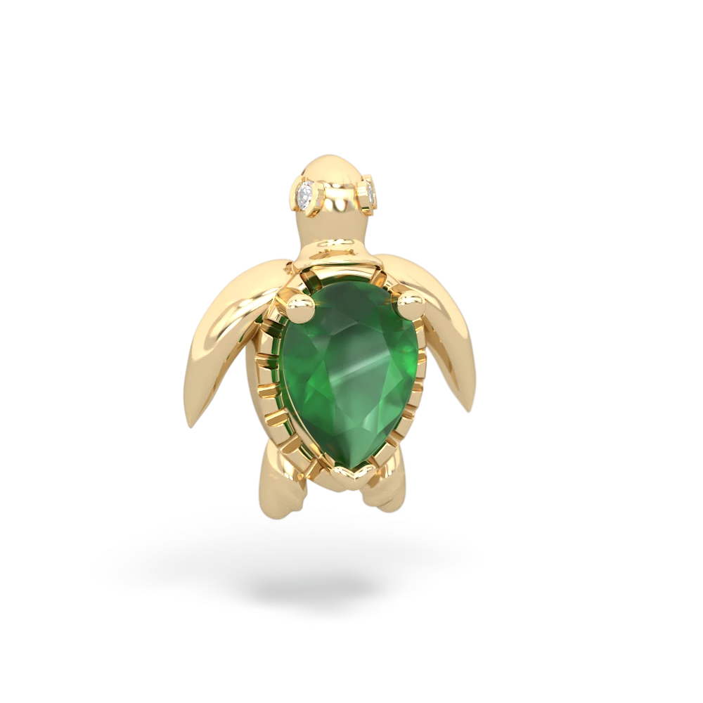Emerald Baby Sea Turtle 14K Yellow Gold pendant P5241