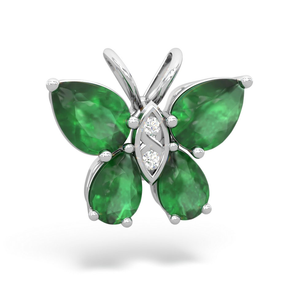 Emerald Butterfly 14K White Gold pendant P2215