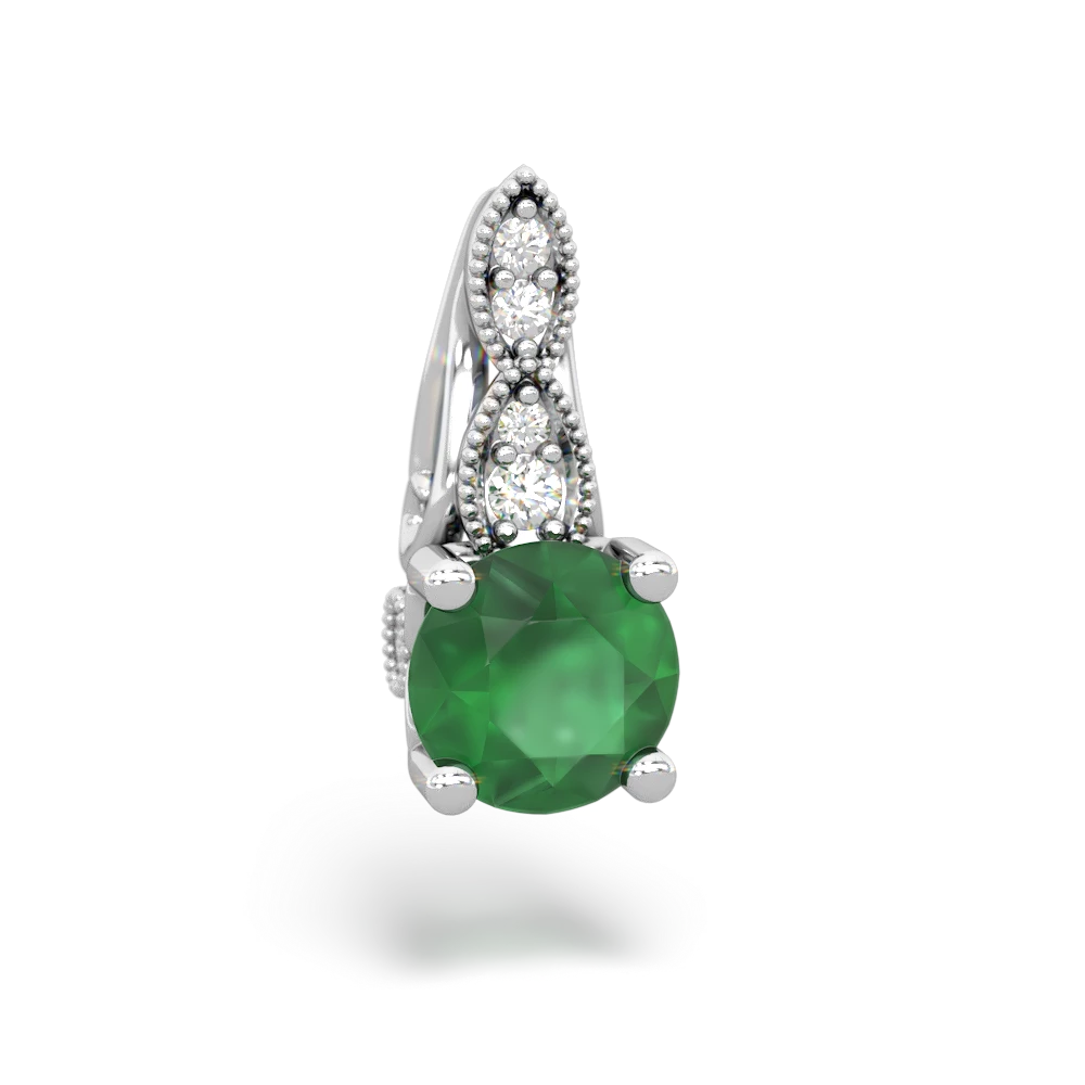 Emerald Antique Elegance 14K White Gold pendant P3100