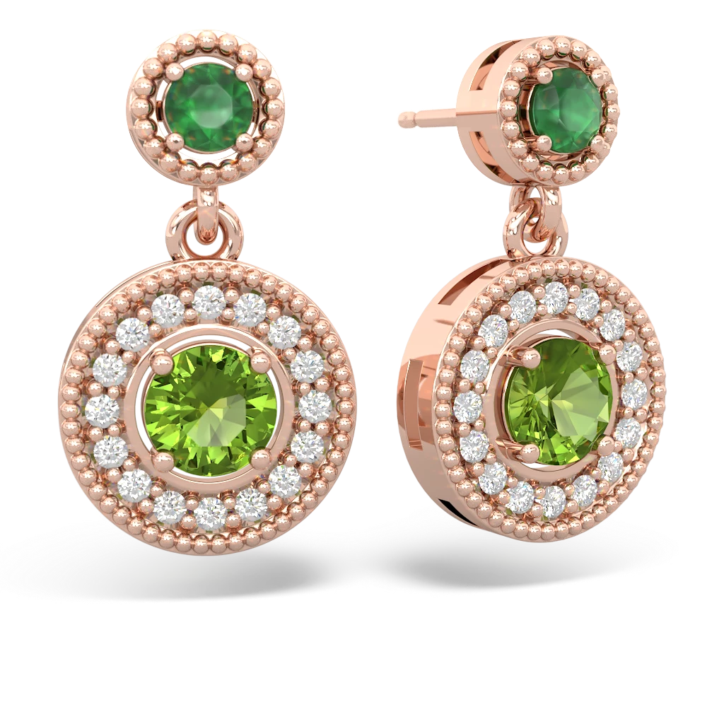 Emerald Halo Dangle 14K Rose Gold earrings E5319