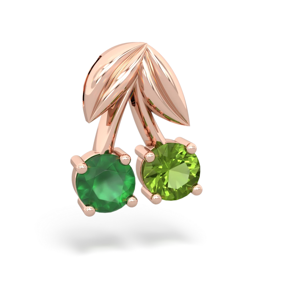 Emerald Sweet Cherries 14K Rose Gold pendant P7001