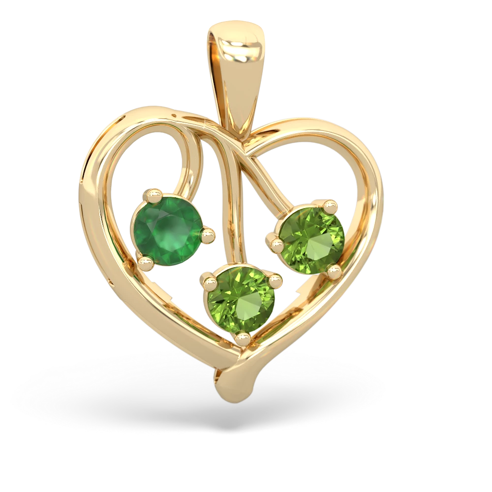 Emerald Glowing Heart 14K Yellow Gold pendant P2233