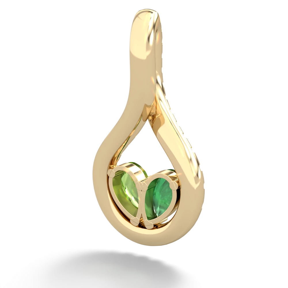 Emerald Pave Twist 'One Heart' 14K Yellow Gold pendant P5360