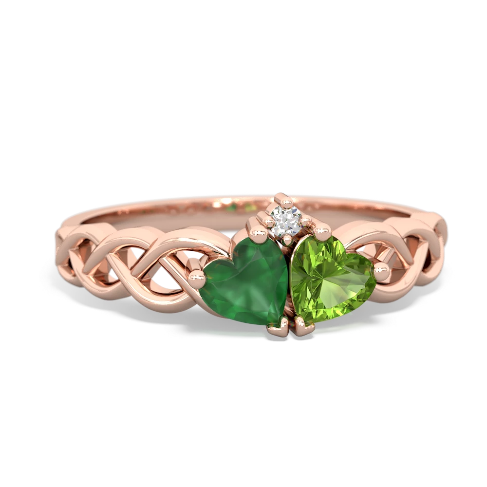 Emerald Heart To Heart Braid 14K Rose Gold ring R5870