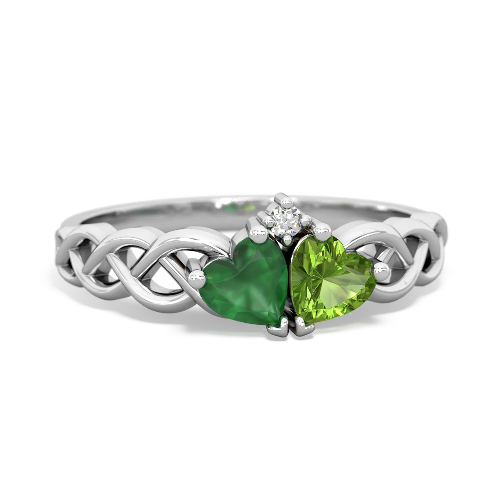 Emerald Heart To Heart Braid 14K White Gold ring R5870