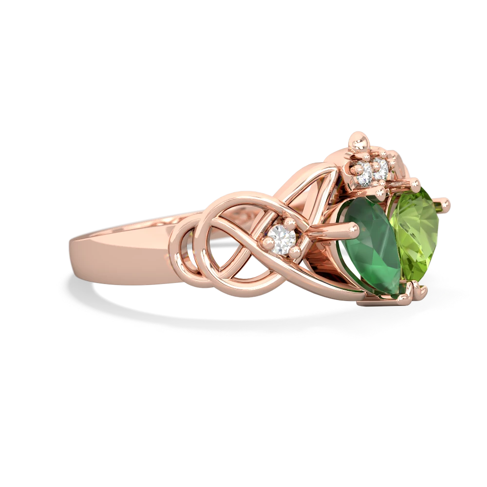 Emerald 'One Heart' Celtic Knot Claddagh 14K Rose Gold ring R5322