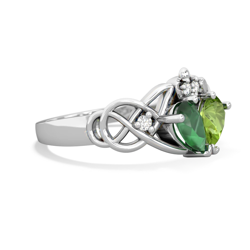 Emerald 'One Heart' Celtic Knot Claddagh 14K White Gold ring R5322