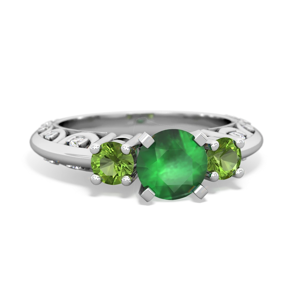 Emerald Art Deco Eternal Embrace Engagement 14K White Gold ring C2003